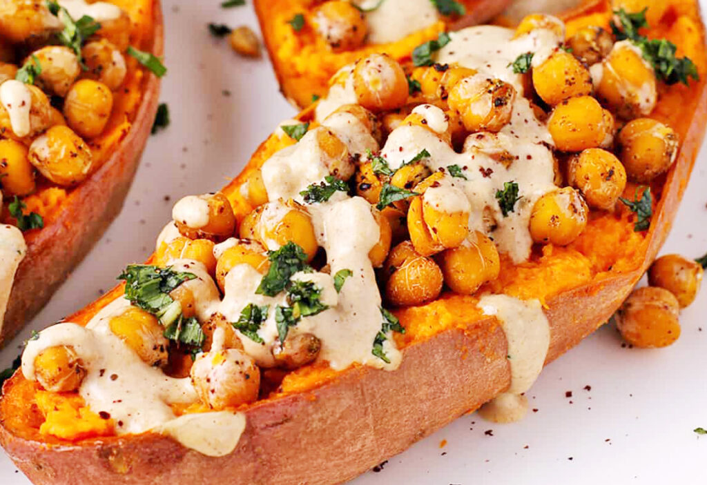 Chickpea and Spinach Stuffed Sweet Potatoes