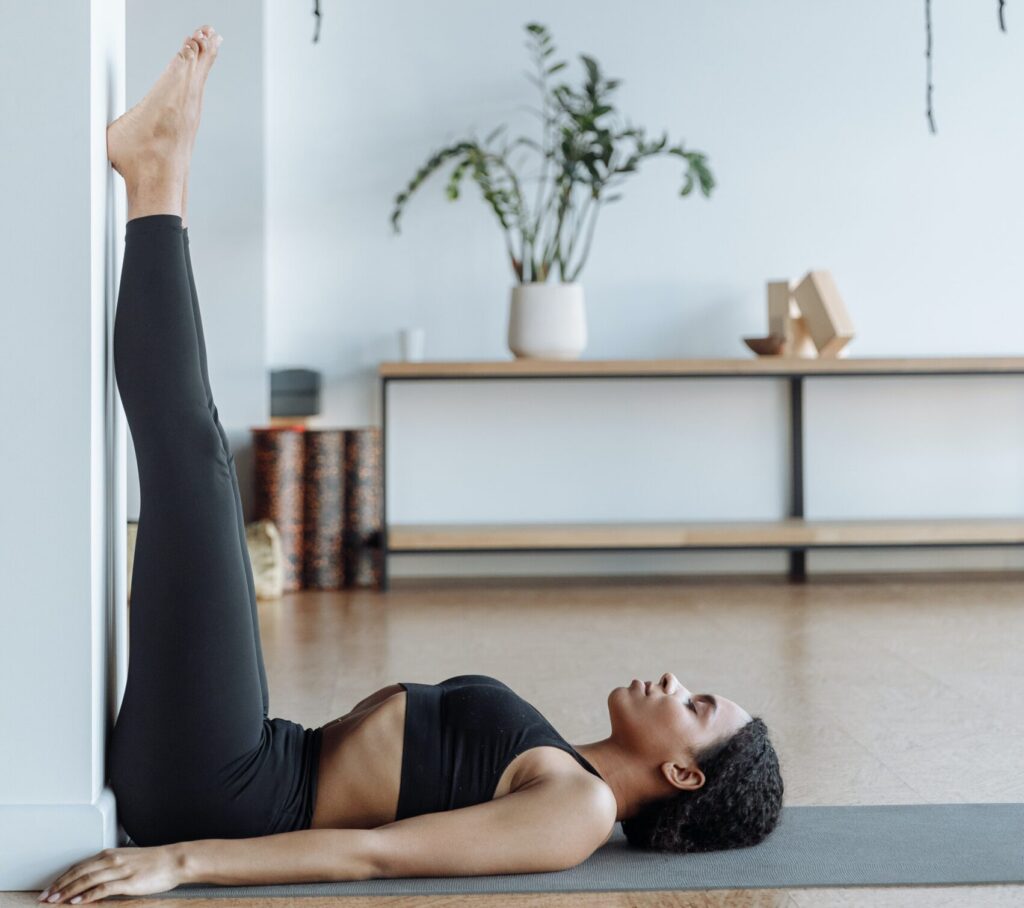 Legs up the wall pose yoga for stress relief
